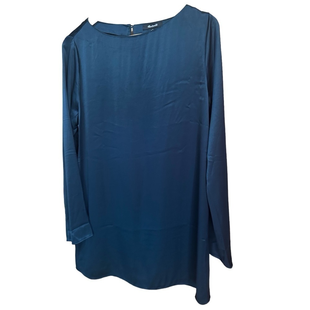 Madewell Satin Shift Bell Sleeve Mini Dress Smoky Spruce Green XS NWT - Picture 6 of 11